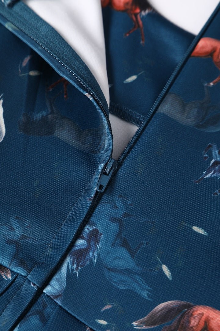 Amanda Dark Blue Horse Swing Dress