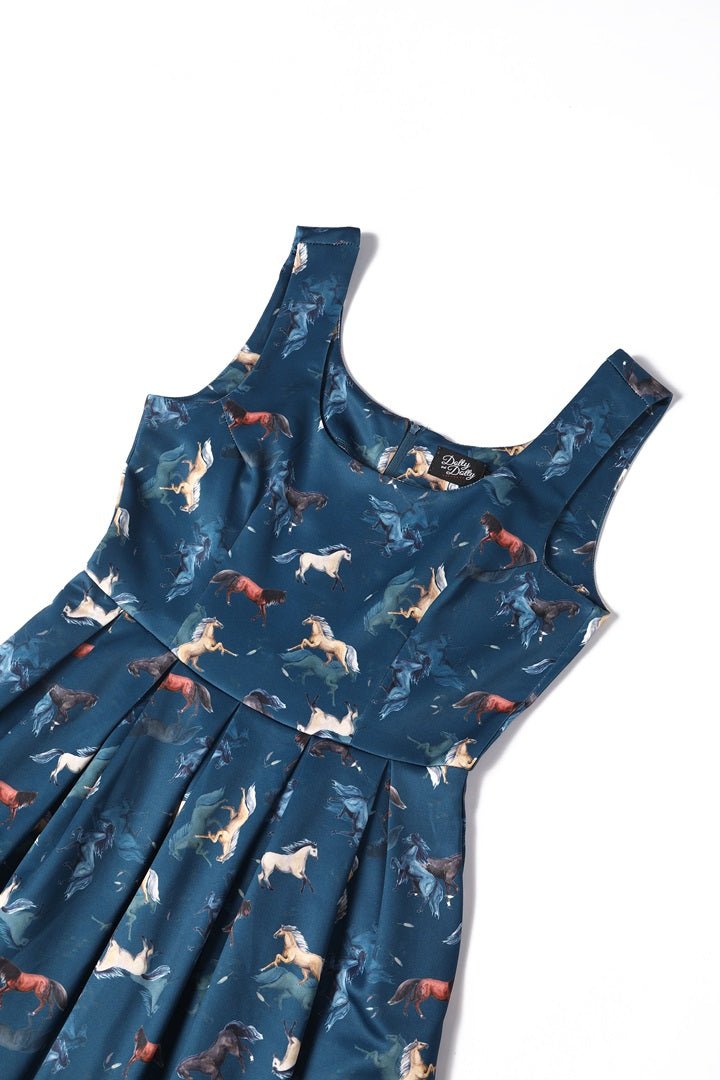 Amanda Dark Blue Horse Swing Dress