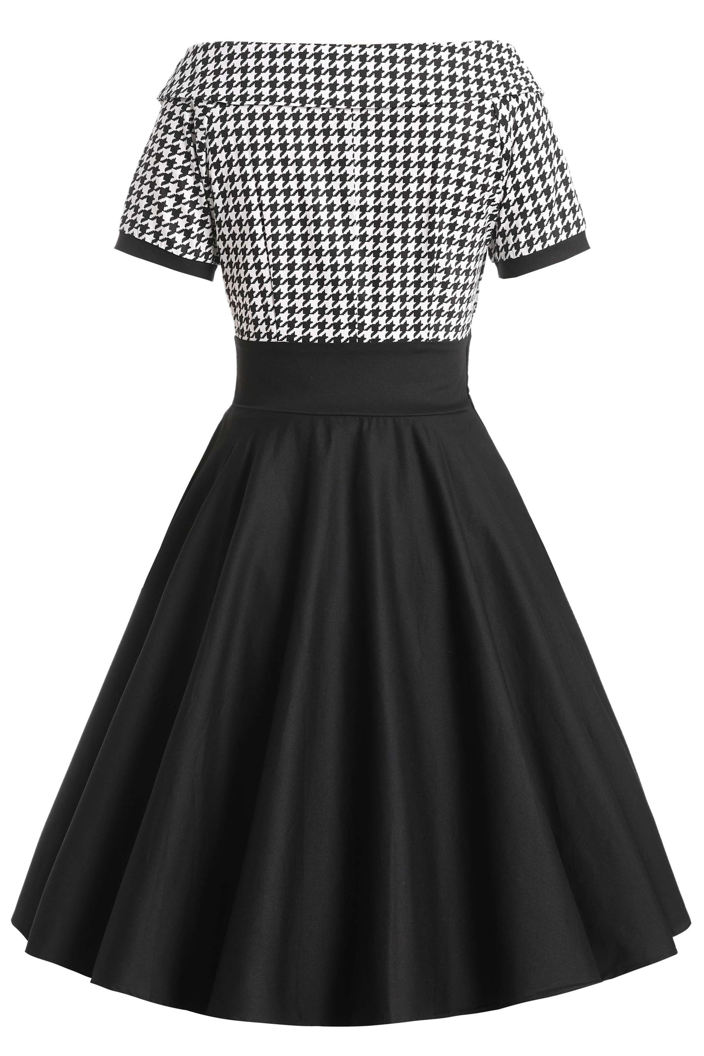 Darlene Houndstooth Roll Collar Circle Dress
