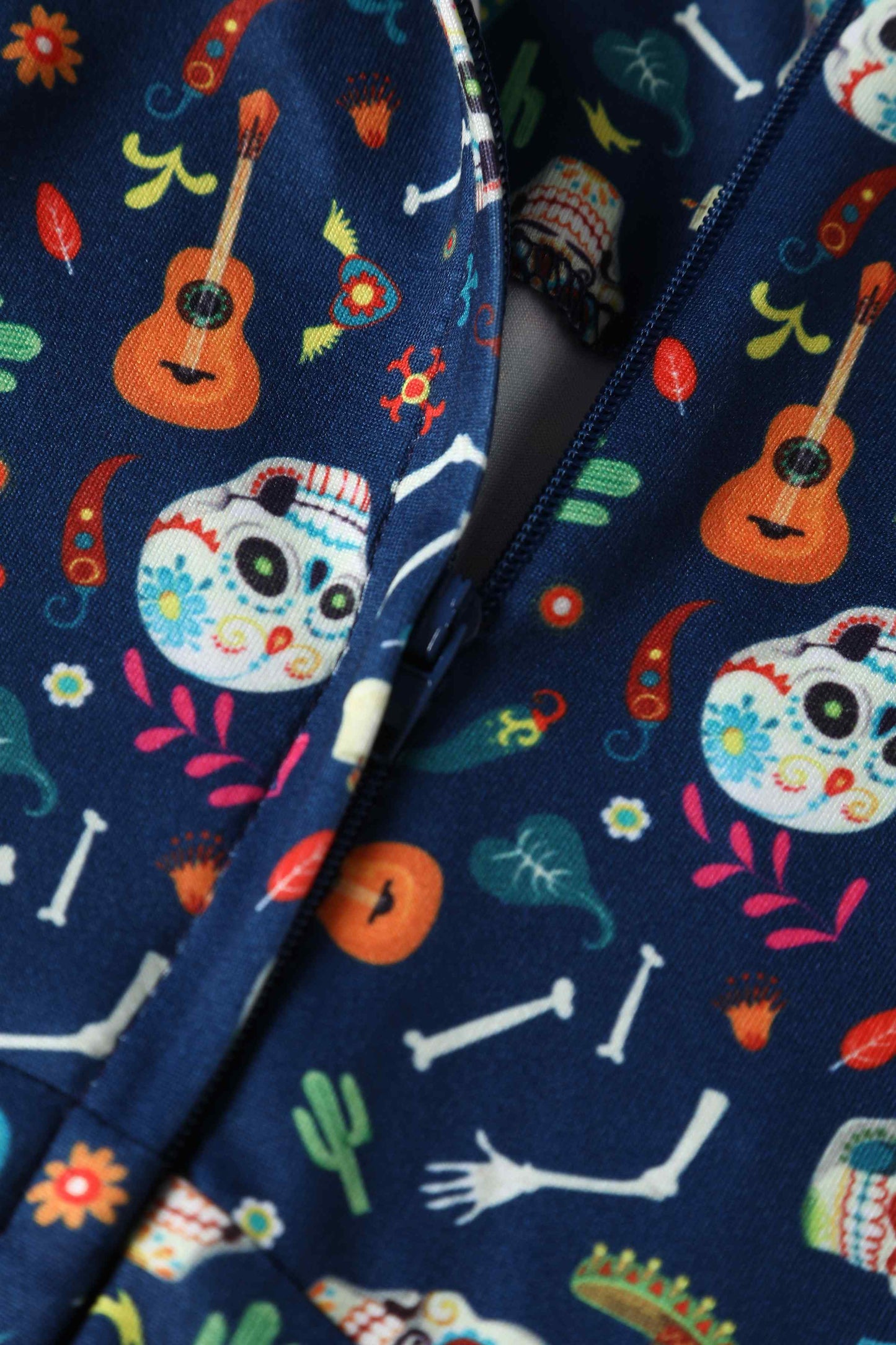 Claudia Navy Blue Dress with Day of the Dead Sugar Skulls