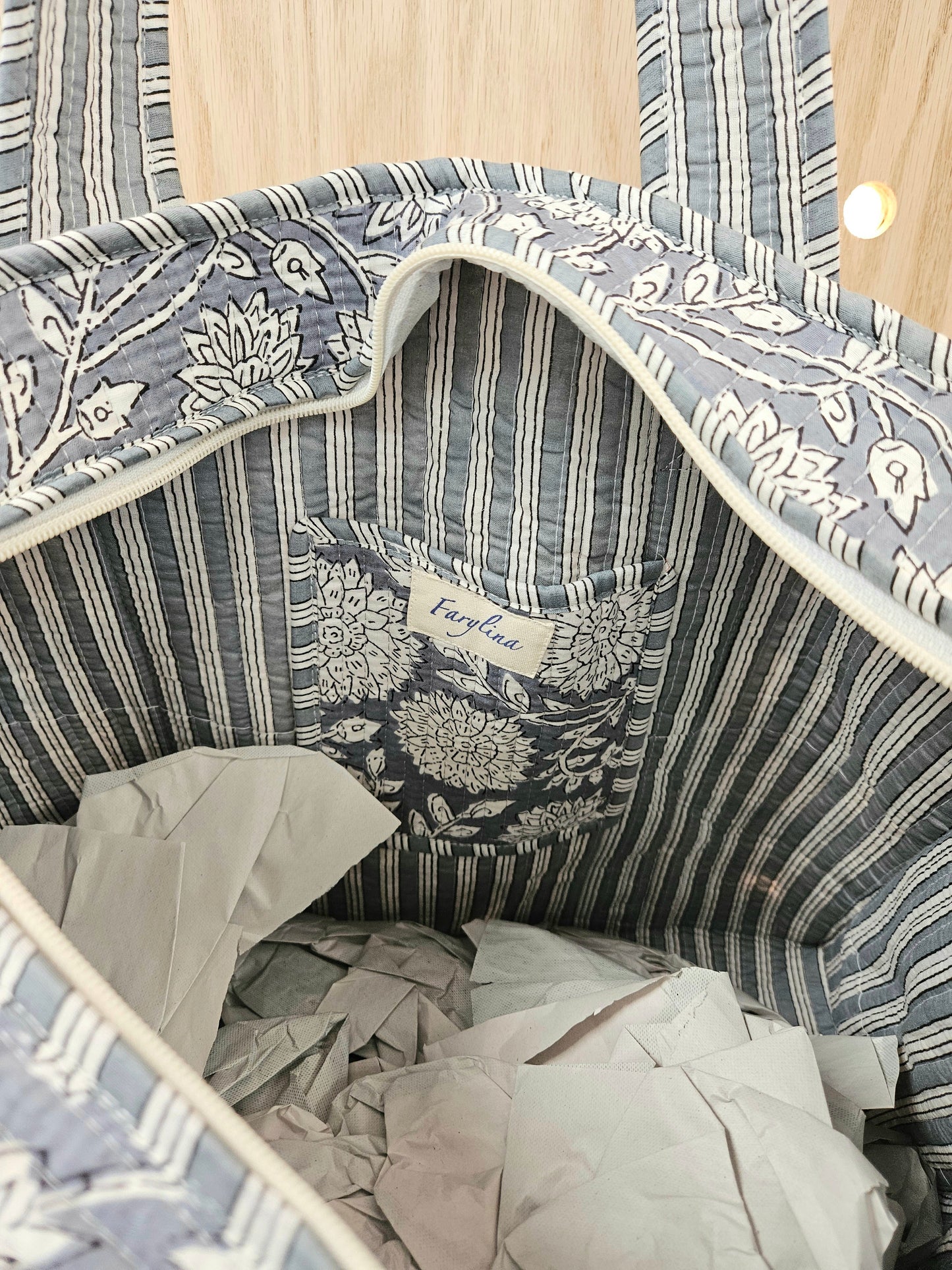 Denim Quilted Temple Bag