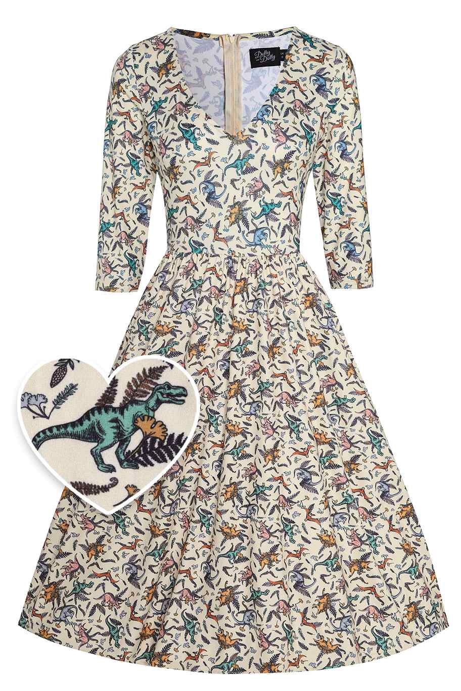 Billie Dinosaur Beige Long Sleeved Dress