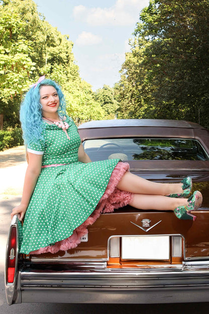 Darlene Full Circle Green Polka Dot Swing Dress