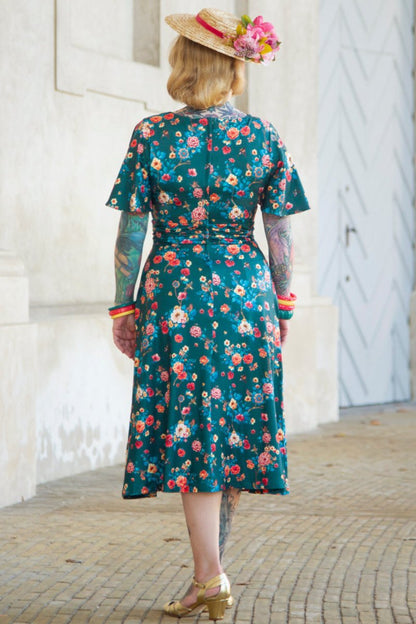 Donna Green Vintage Floral Crossover Bust Dress