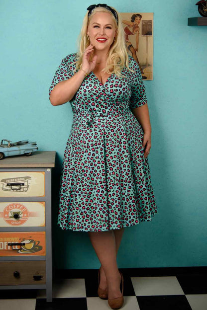 Matilda Leopard Print Wrap Dress In Green