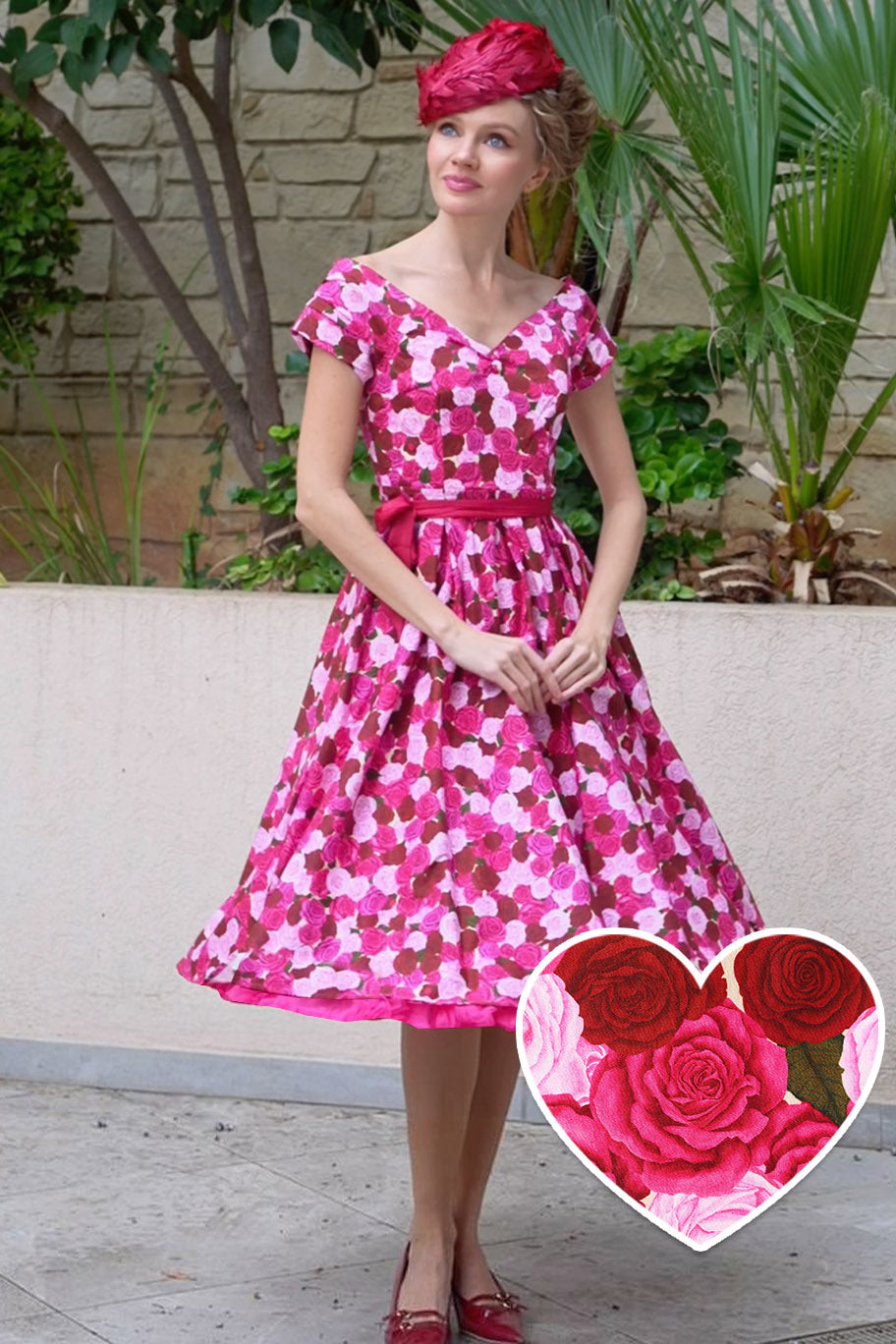 Lily Pink Rose Garden Off Shoulder Dress