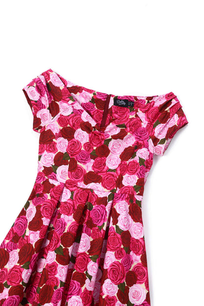 Lily Pink Rose Garden Off Shoulder Dress