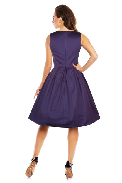 Lola Stylish 50's Retro Swing Dress With Pockets in Plain Blue