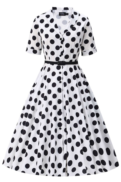 Mollie Monochrome Full Circle Shirt Dress In Polka Dots