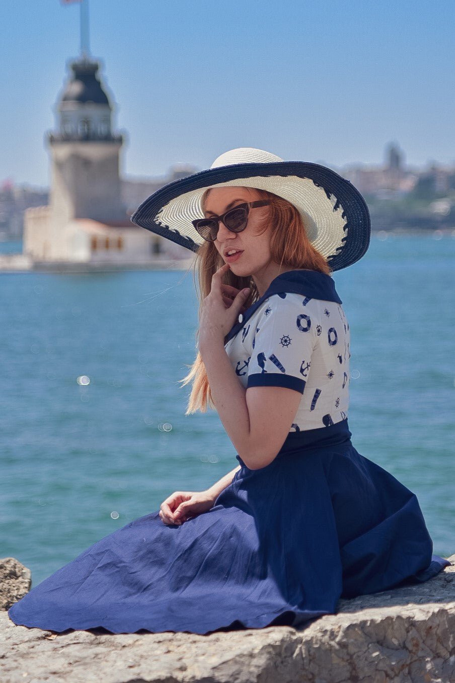 Darlene Nautical Navy & White Swing Dress