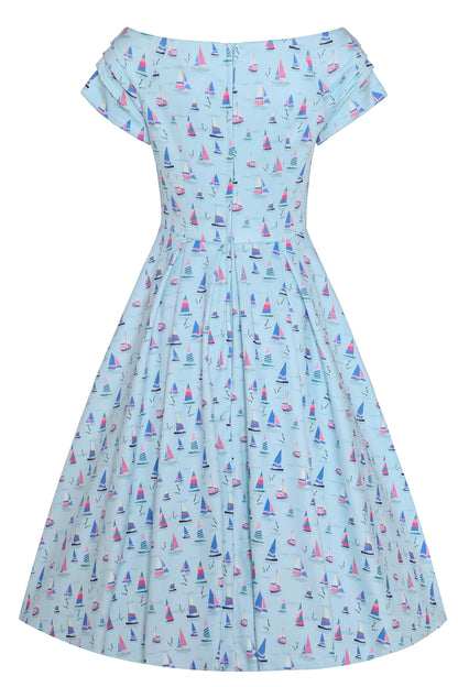 Lily Nautical Sailboat Blue Off Shoulder Dress