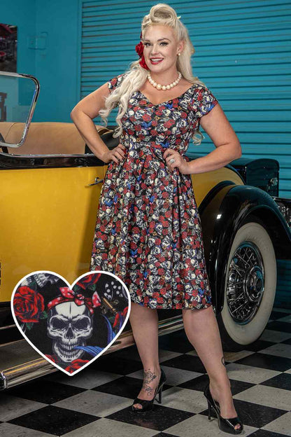 Lily Off Shoulder 50s Rockabilly Skull Dress