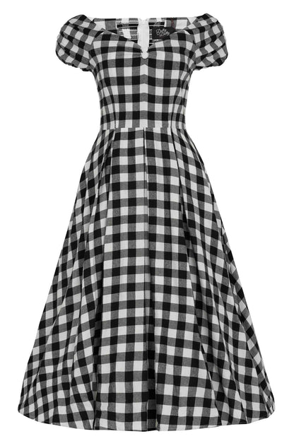 Lily Off Shoulder Black Gingham Check Circle Dress