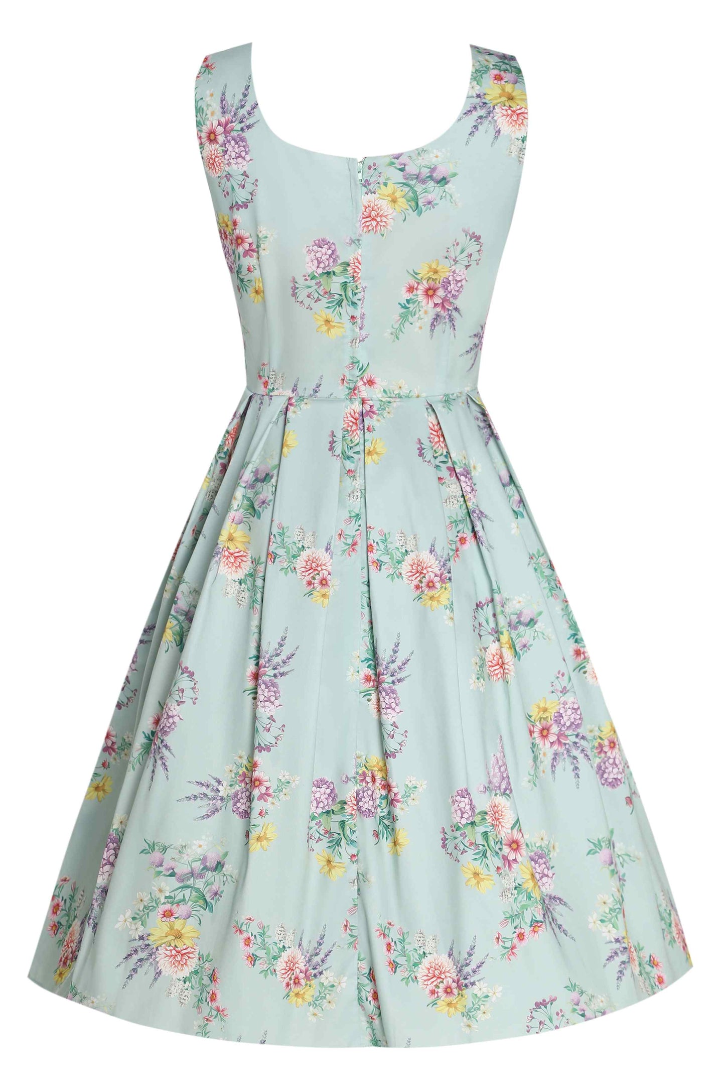 Amanda Pastel Floral Swing Dress In Light Green