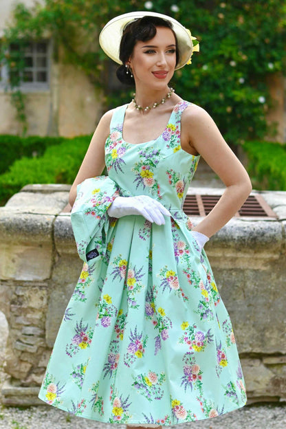 Amanda Pastel Floral Swing Dress In Light Green