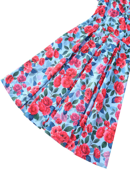 Lily Pink Peony Off Shoulder Dress In Blue