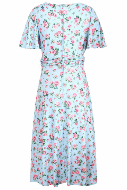 Donna Pink Rose Day Dress In Baby Blue