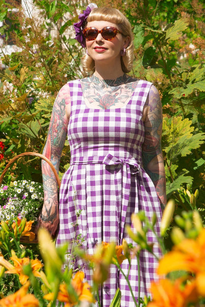 Amanda Purple Gingham Swing Dress