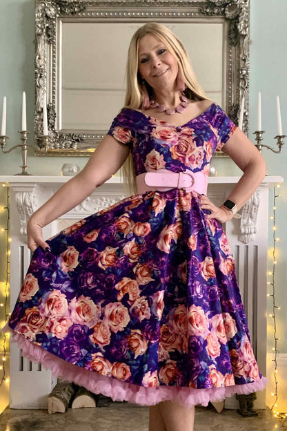 Lily Purple Rose Garden Off Shoulder Dress