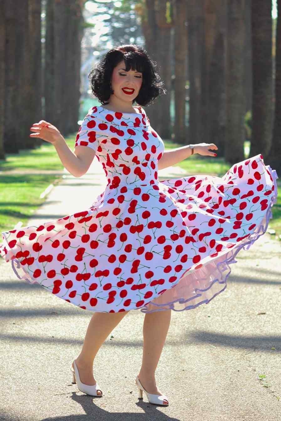 Darlene Red Cherry Dress In White