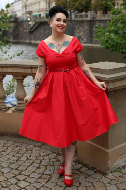 Lily Red Off Shoulder Midi Dress