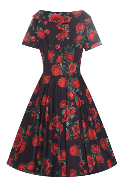Darlene Red Rose Dress In Black