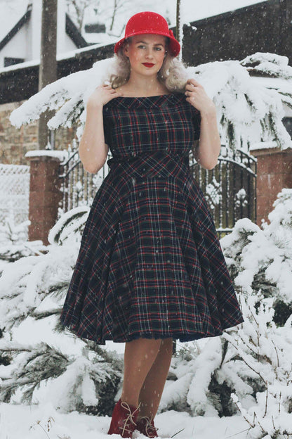 Darlene Retro Navy & Red Tartan Swing Dress