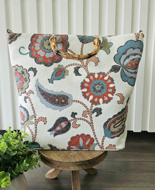 Multi Print Bag with Wood Handles
