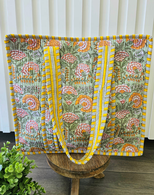 Green Floral Quilted Temple Bag