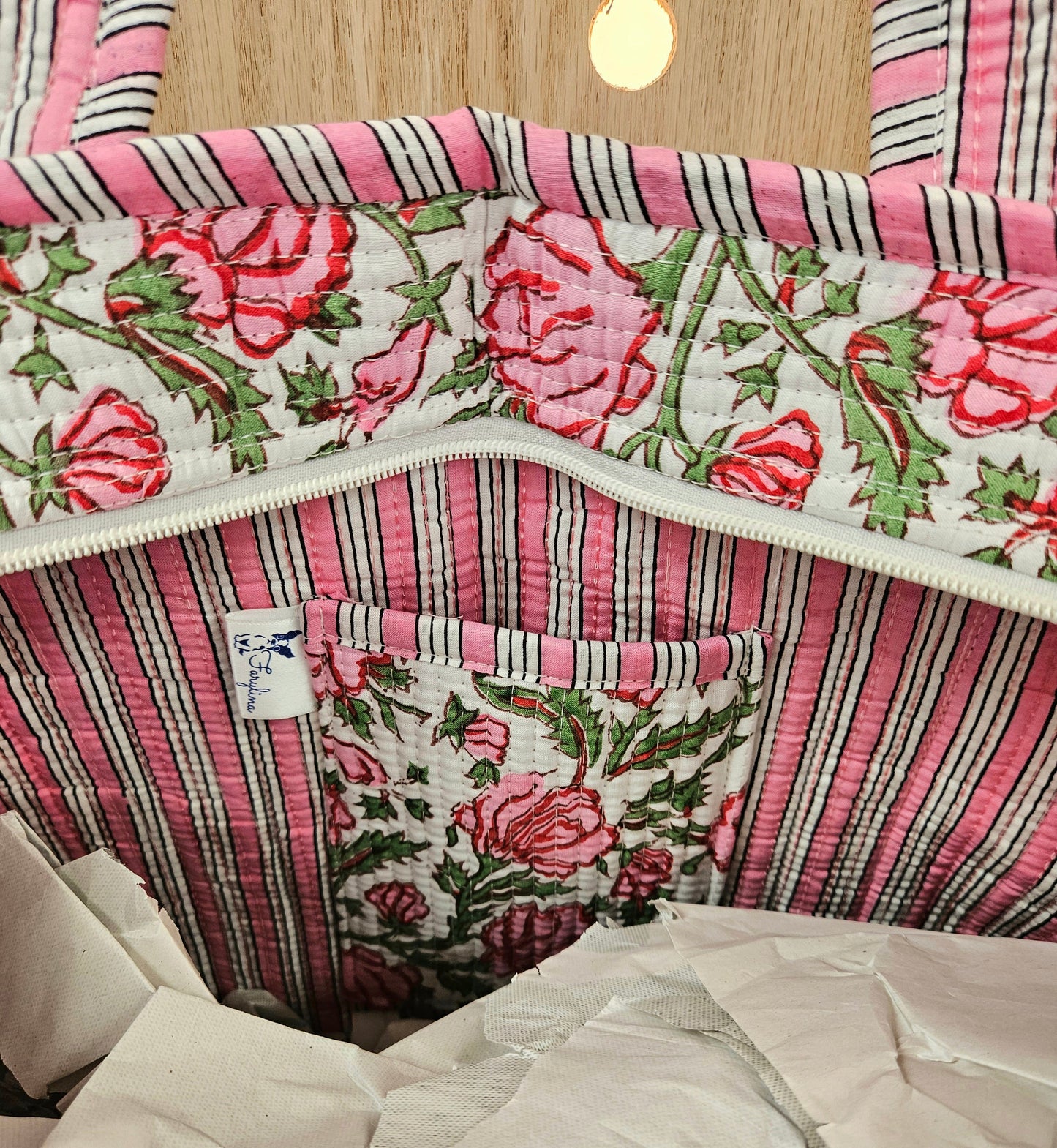 Pink and Green Floral Quilted Temple Bag