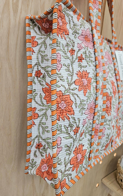 Orange Floral Quilted Temple Bag