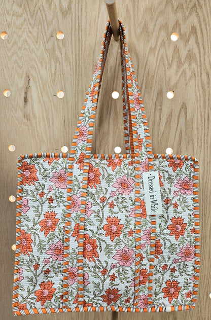 Orange Floral Quilted Temple Bag