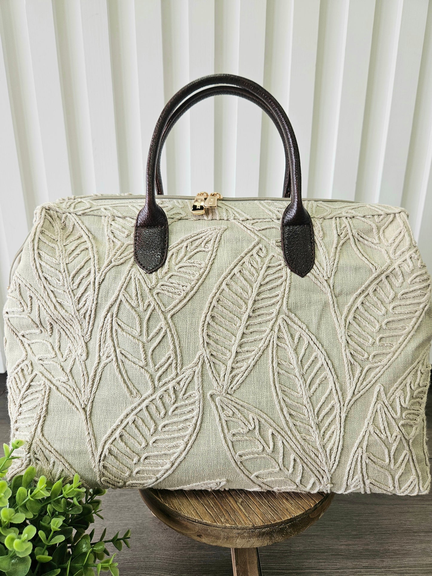 Beige Textured Temple Bag