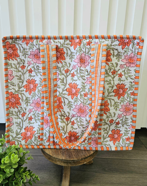 Orange Floral Quilted Temple Bag