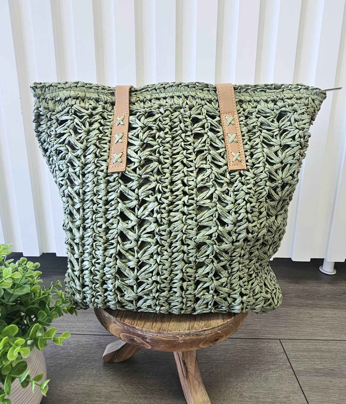 Straw Temple Tote - Sage