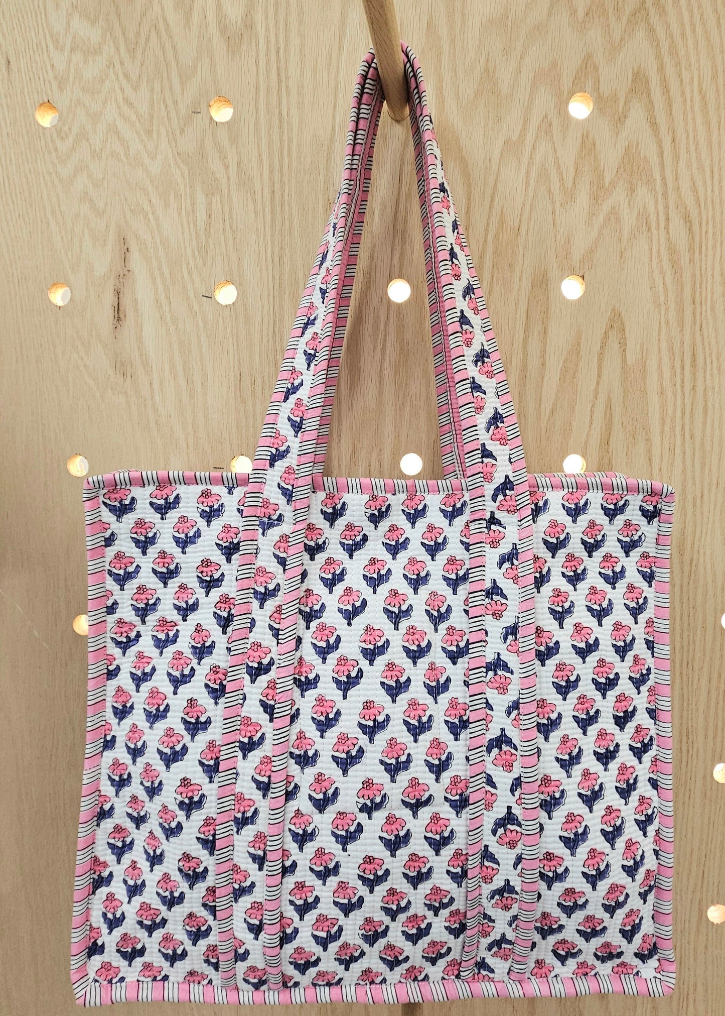 Pink and Blue Quilted Temple Bag