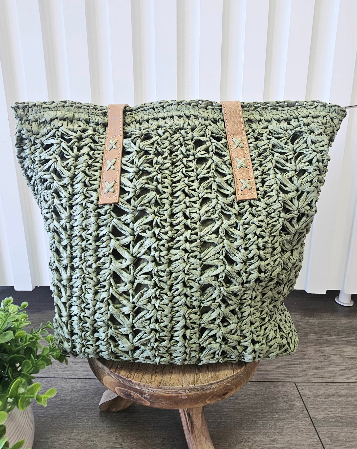Straw Temple Tote - Sage