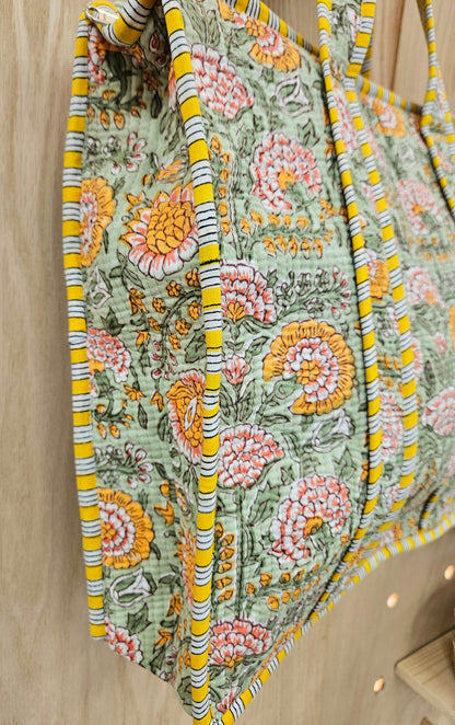 Green Floral Quilted Temple Bag
