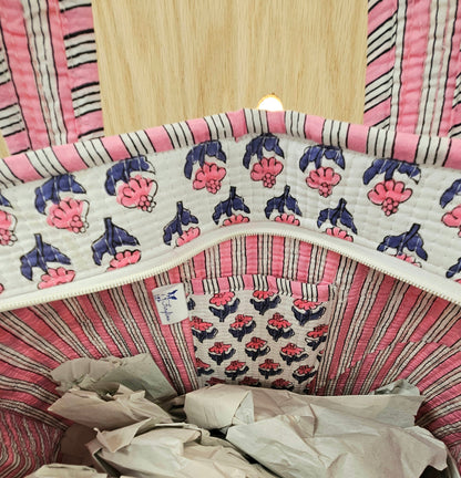 Pink and Blue Quilted Temple Bag