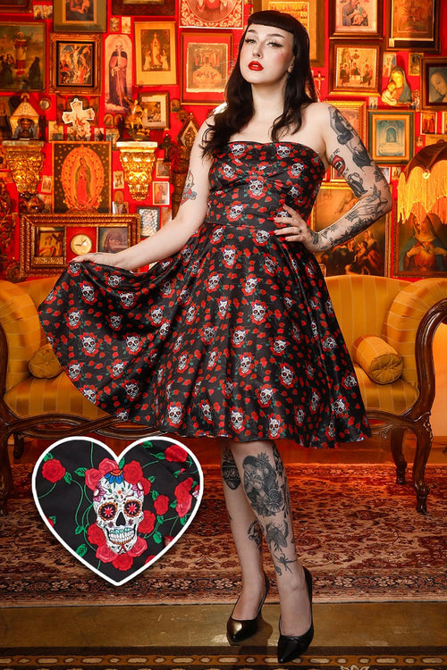 Melissa Rockabilly Dress with Skulls And Roses