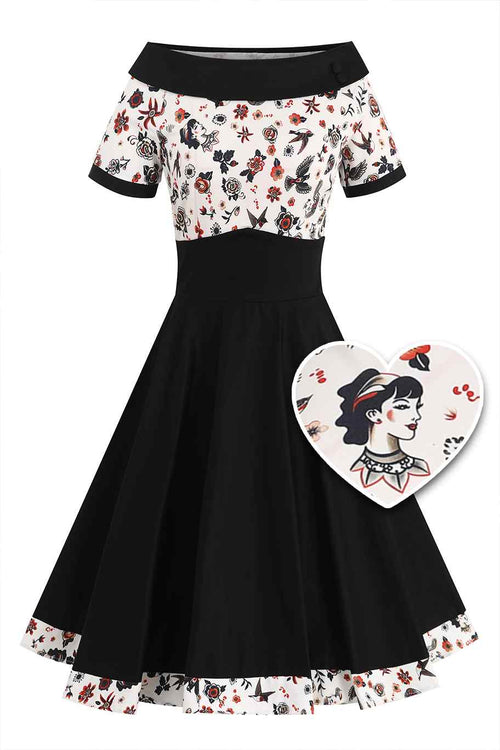 Darlene Rockabilly Old School Tattoo Roll Collar Dress