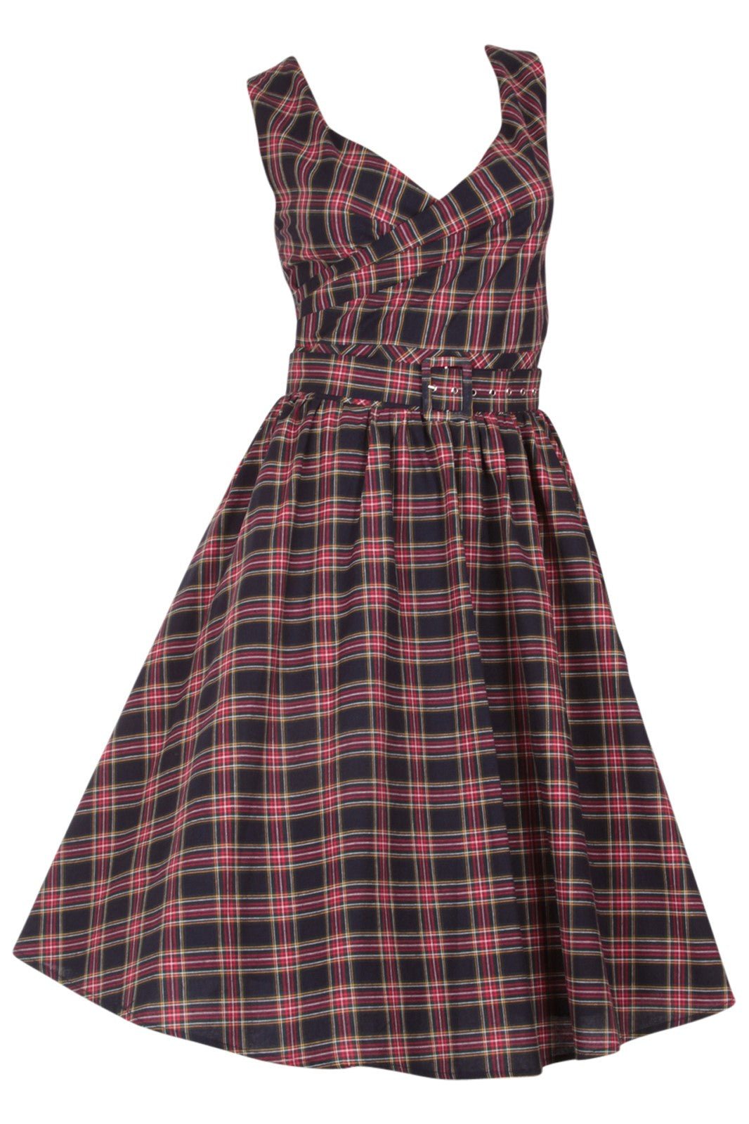 May Stylish V-neck Vintage Inspired Swing Dress in Navy Blue-Red