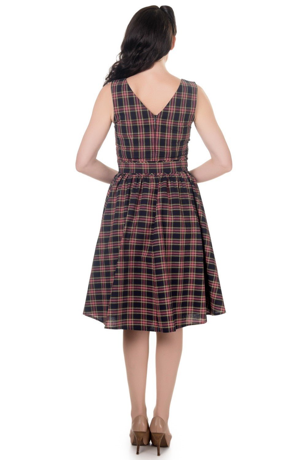 May Stylish V-neck Vintage Inspired Swing Dress in Navy Blue-Red