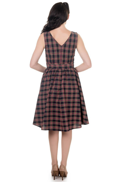 May Stylish V-neck Vintage Inspired Swing Dress in Navy Blue-Red