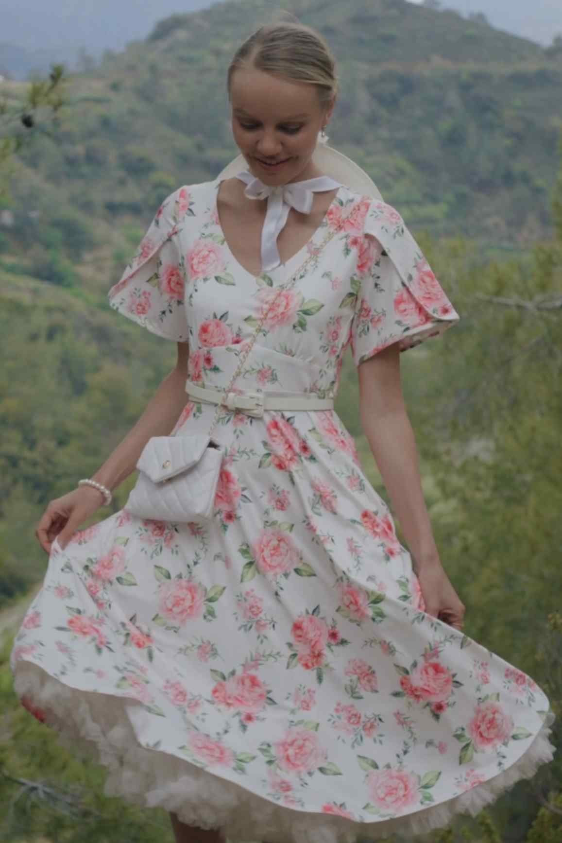 Janice Summer Pink Rose Tea Dress
