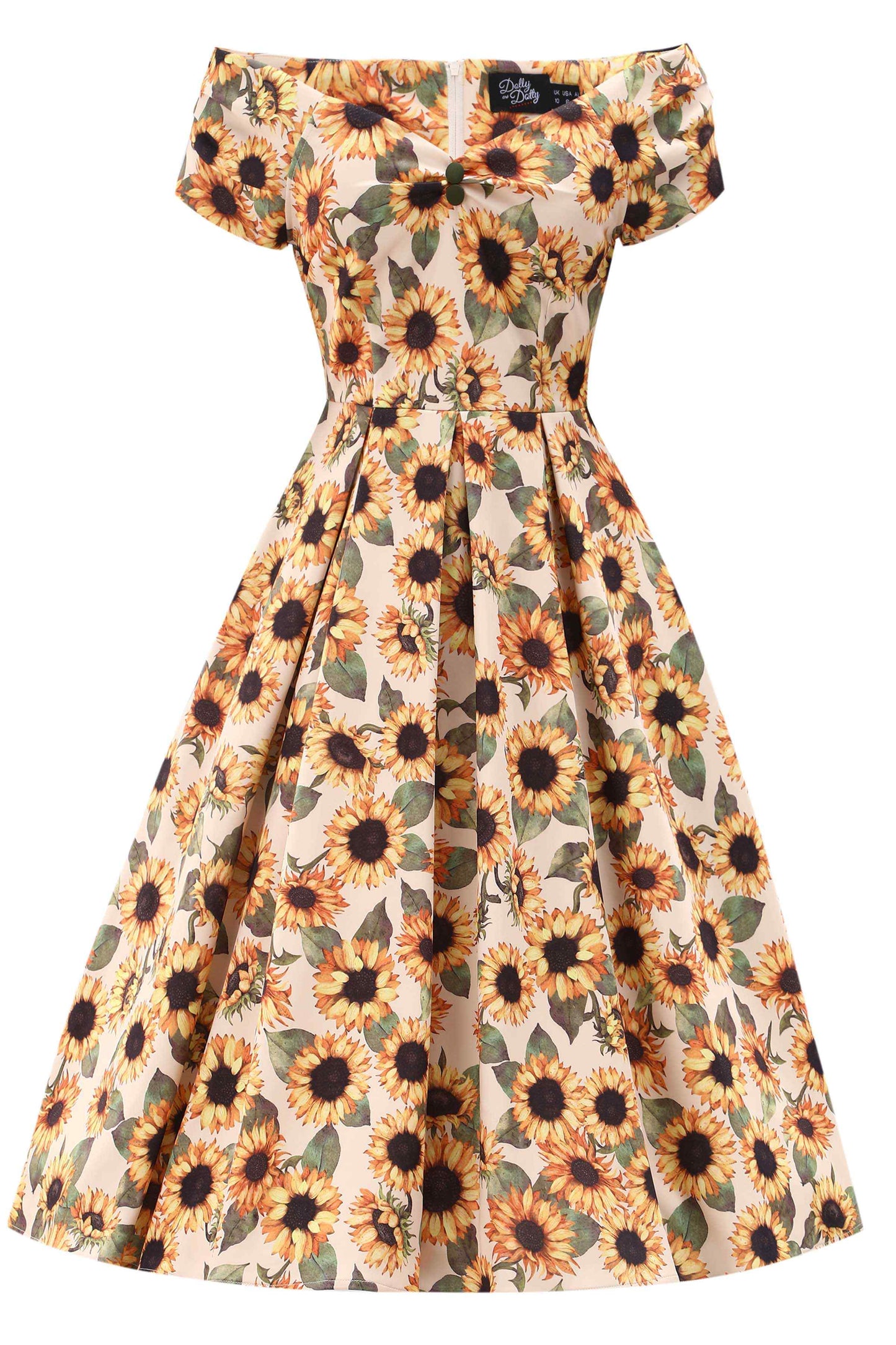 Lily Sunflower Off Shoulder Dress in Beige/Yellow