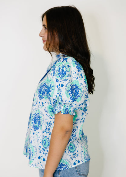 Lauren Printed Puff Sleeve Blouse