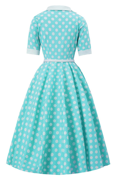 Mollie Turquoise Polka Dot Full Circle Shirt Dress