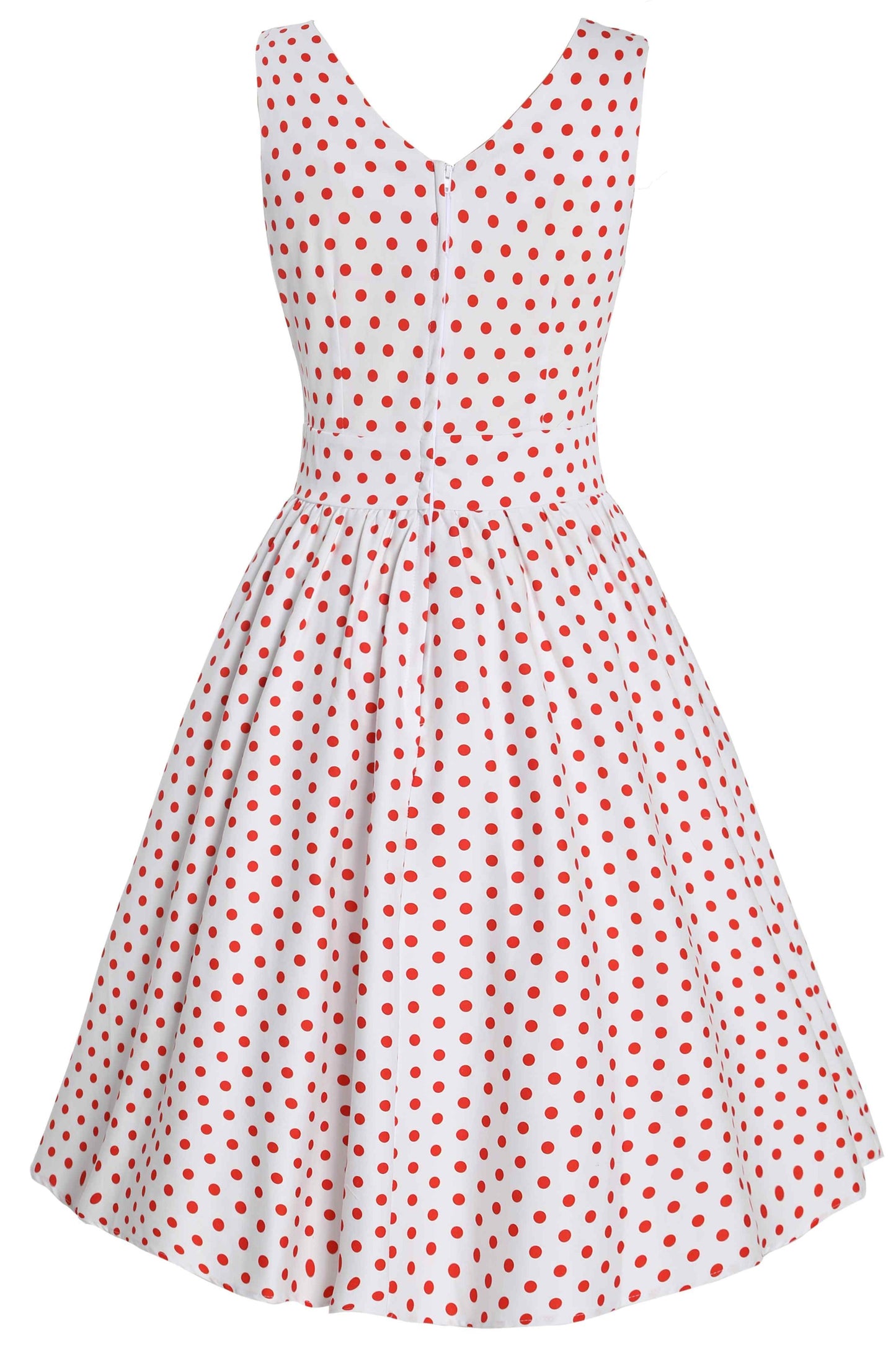 May V Neck White and Red Polka Dot Dress