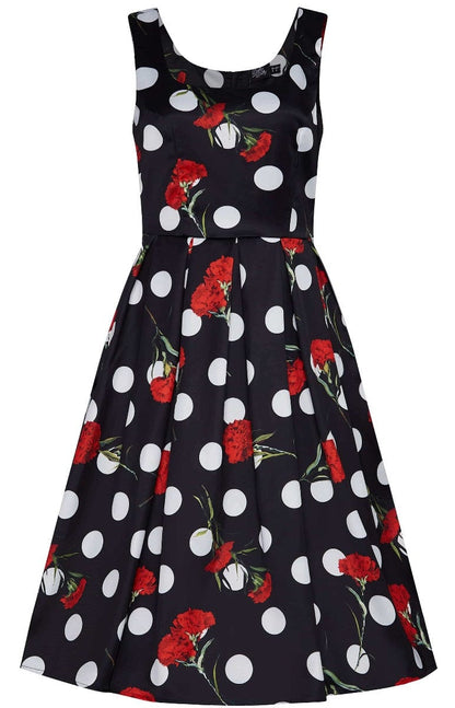 Amanda Floral Polka Dot Swing Dress in Black-Red